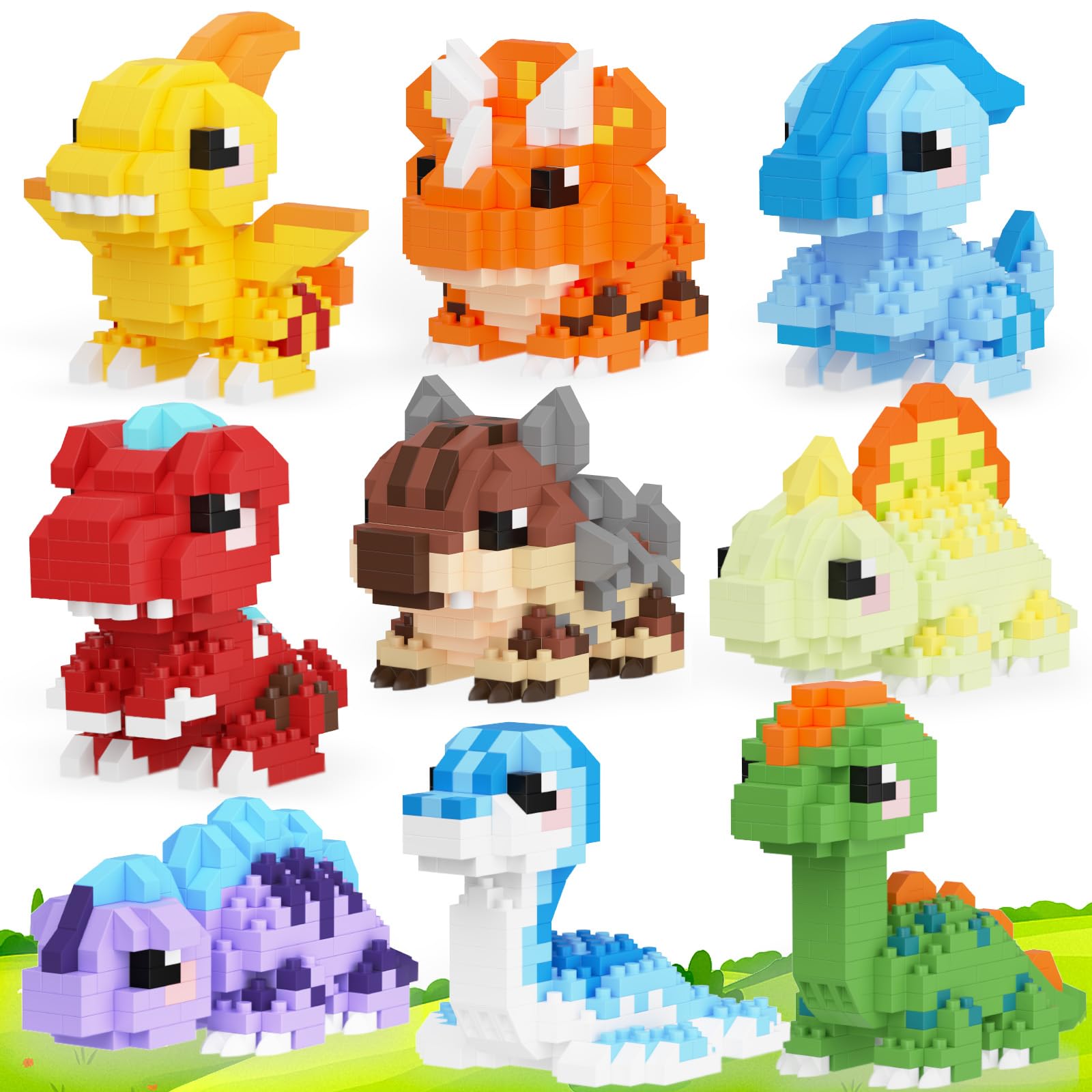 TENYEAH 9-pack mini dinosaur set with assembly instructions for creative building