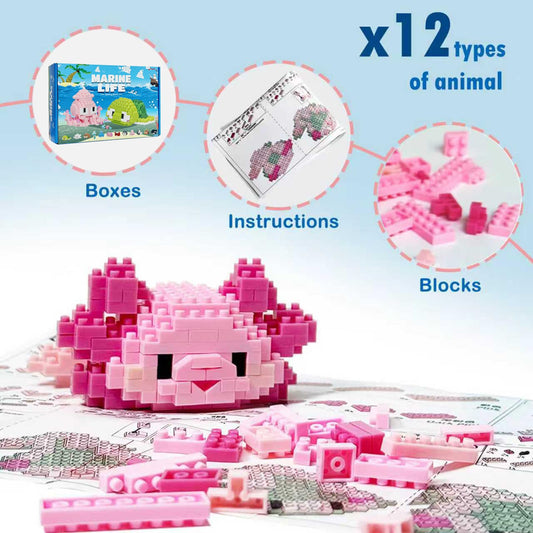 TENYEAH mini marine animal blocks show bright colors for kids' play.