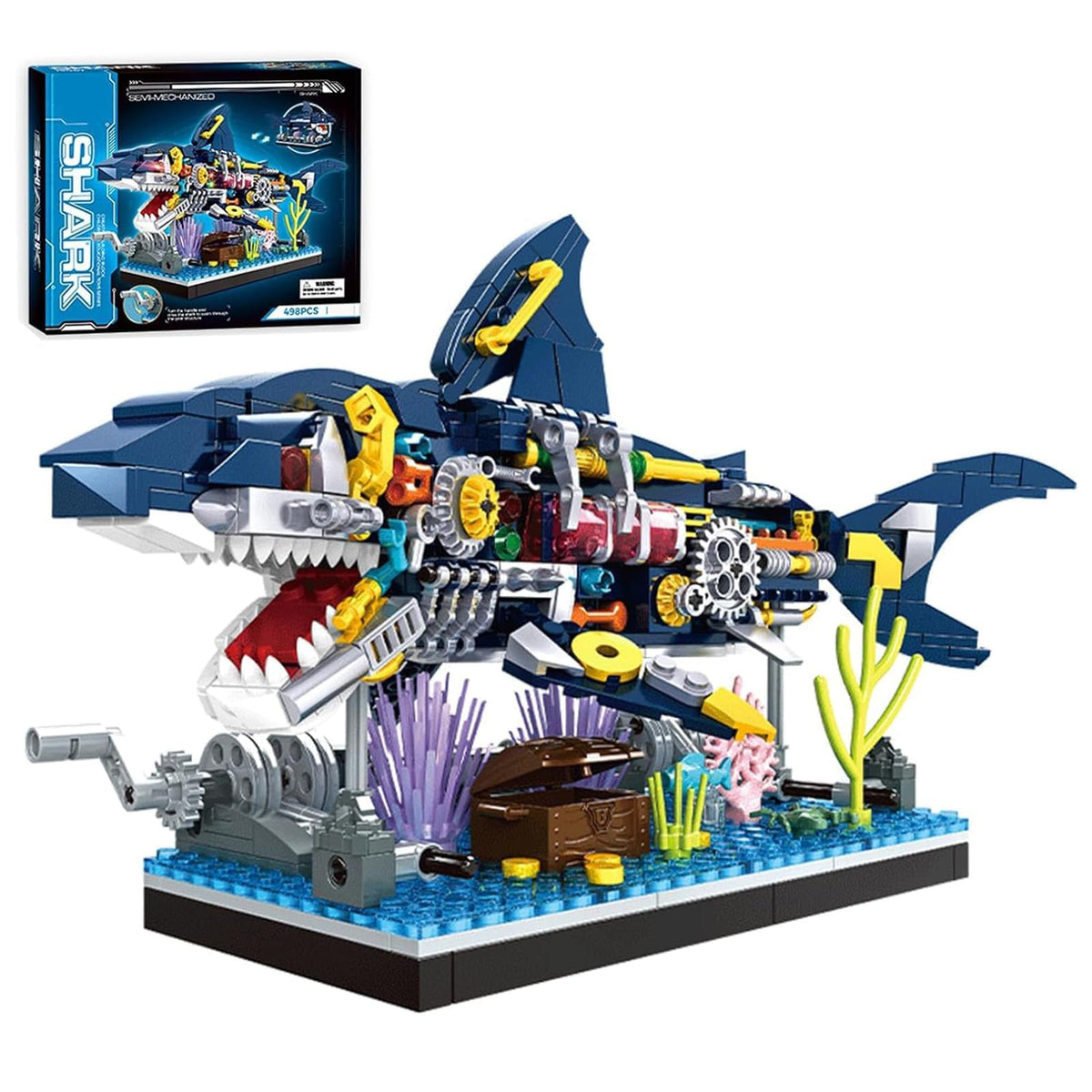 TENYEAH Shark set detail showing mechanical tail during rotation for interactive play.