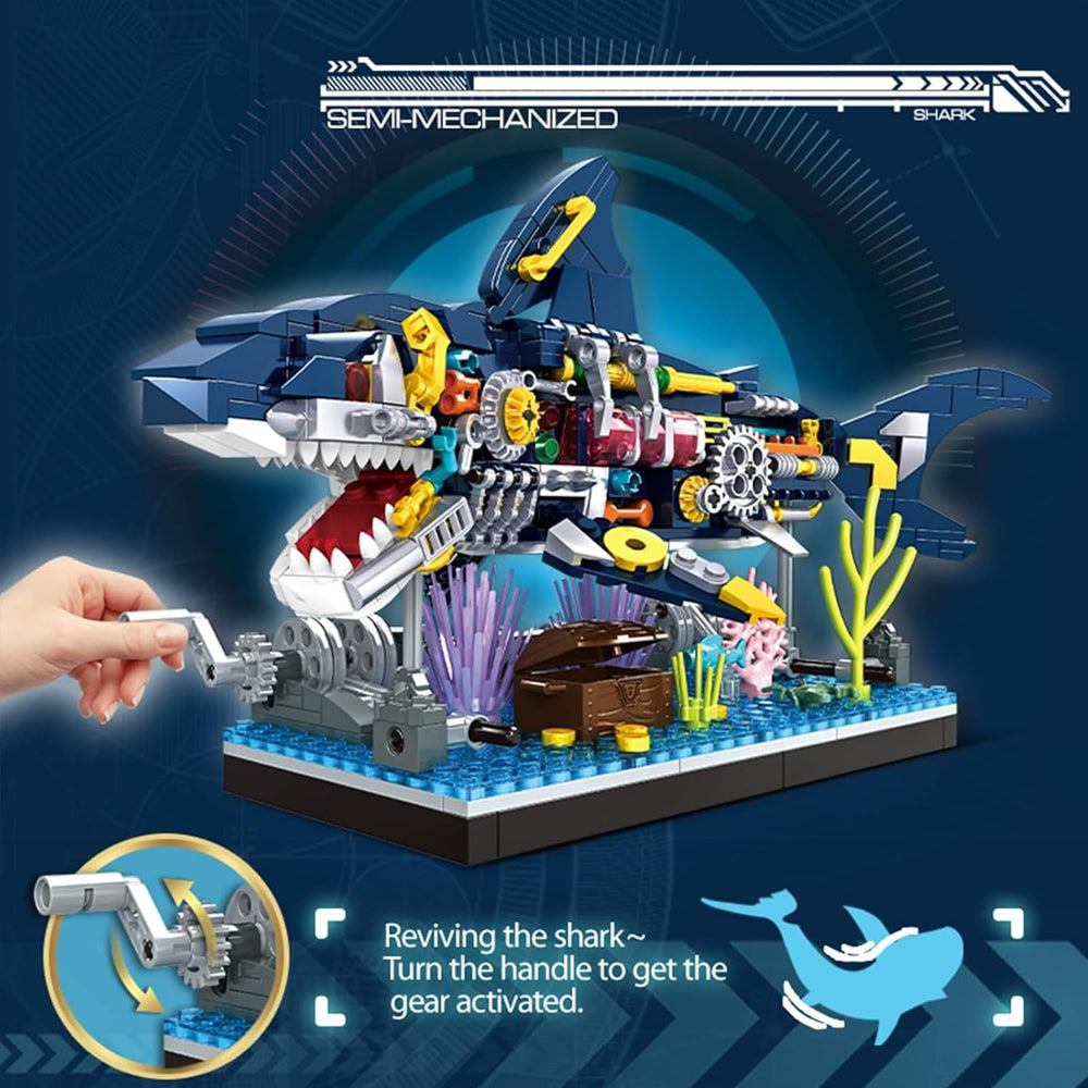 TENYEAH Shark set rotation handle demonstrates tail movement for lifelike swimming.