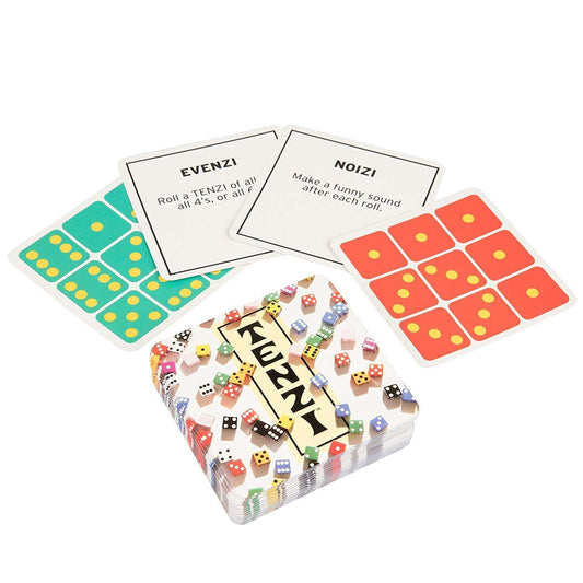 TENZI dice and cards layout, showcasing fast rounds and rapid decision making.