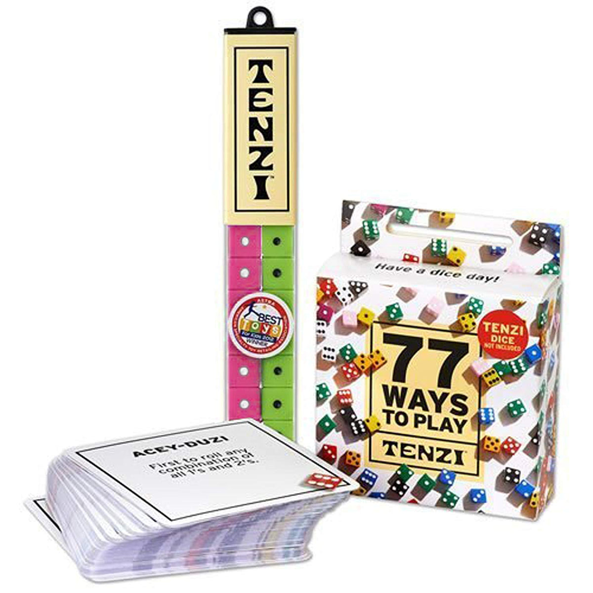TENZI dice bundle with four sets and a storage tube for quick setup.