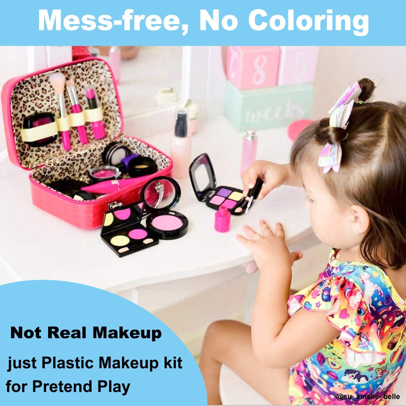 Tepsmigo pretend makeup kit carrying case keeps all pieces organized during adventures
