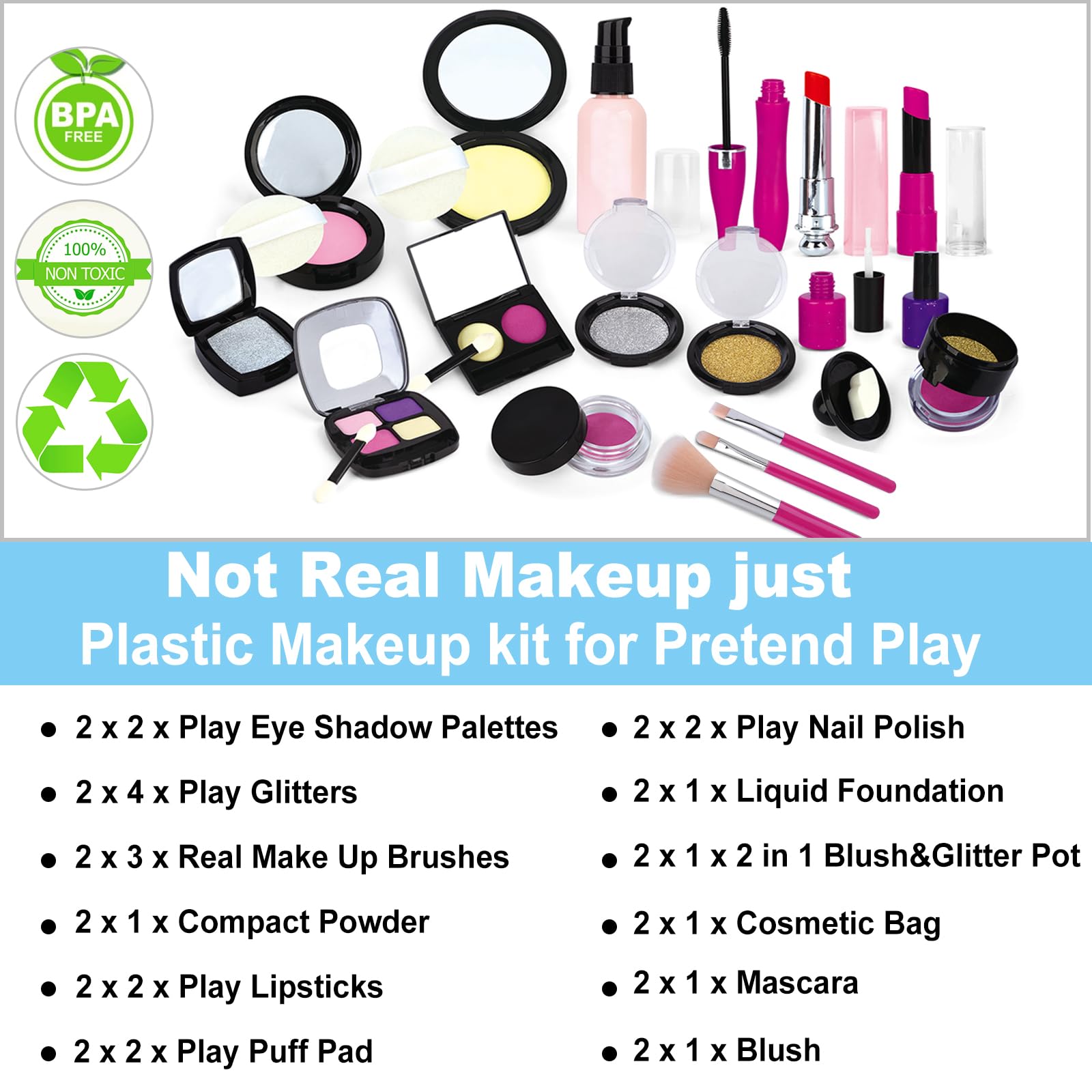 Tepsmigo pretend makeup kit compact powders with easy-access storage for play on the go