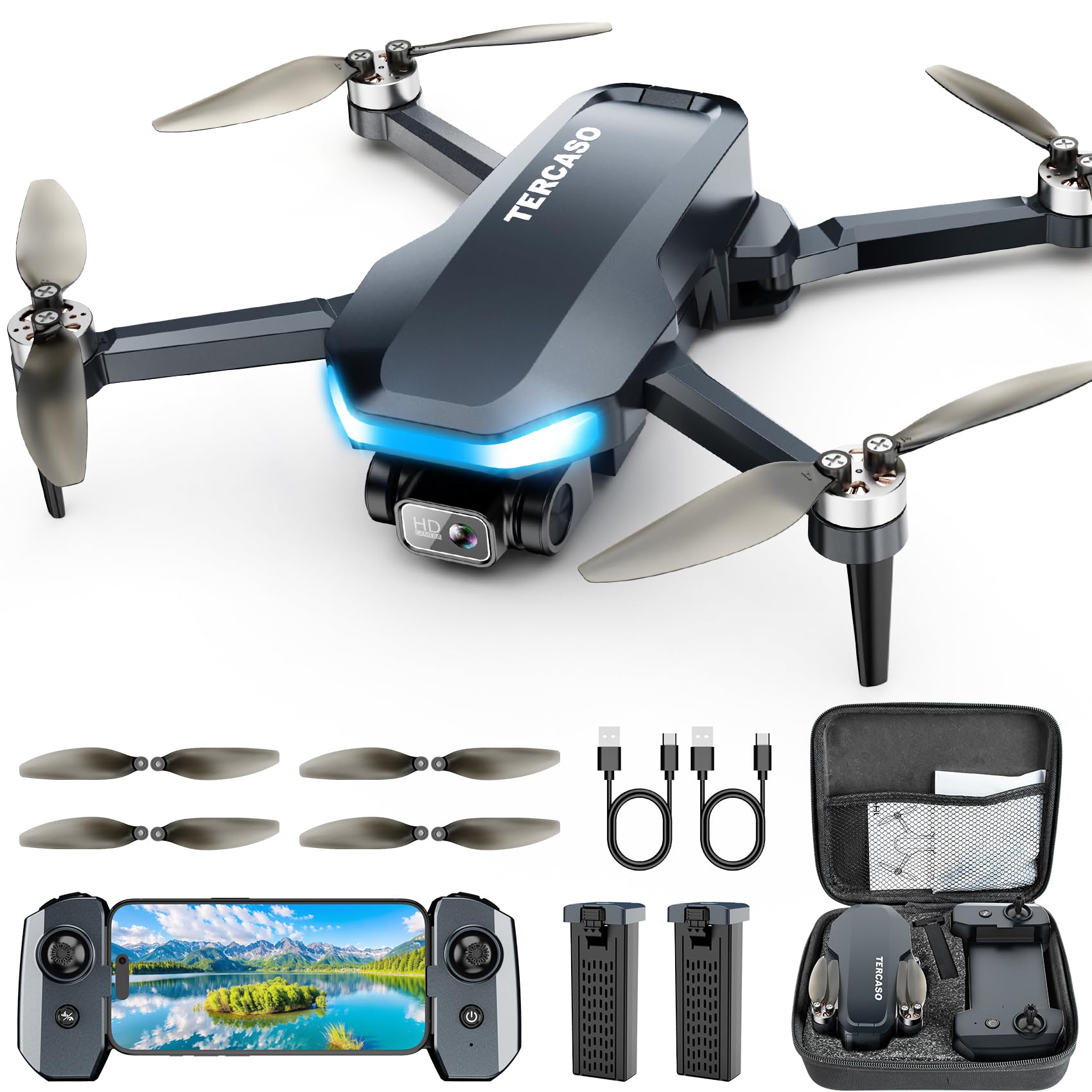 Tercaso GPS Drone folded in carry case for portable travel and quick flights