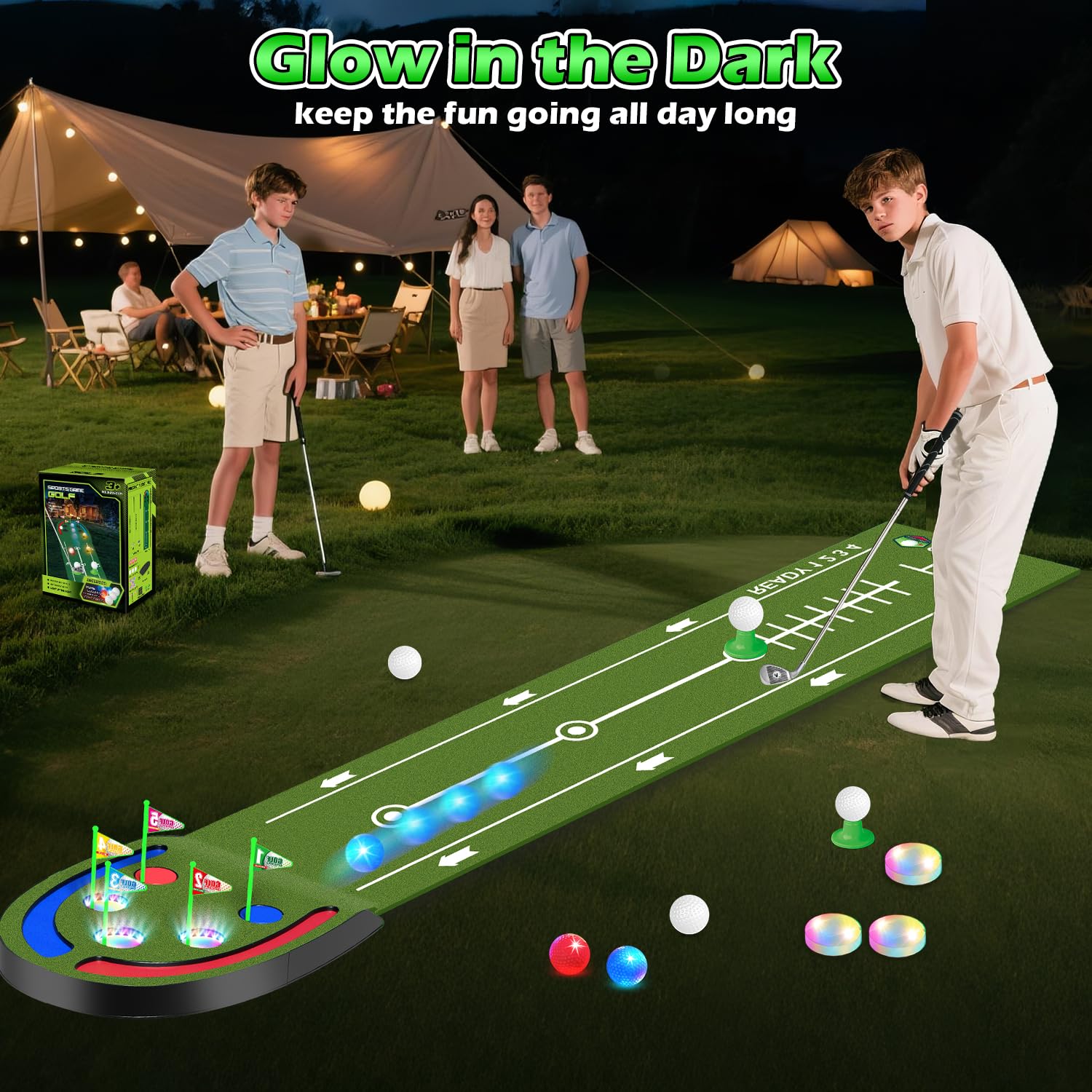 TERRAMUS long putting mat offers extended-distance practice.