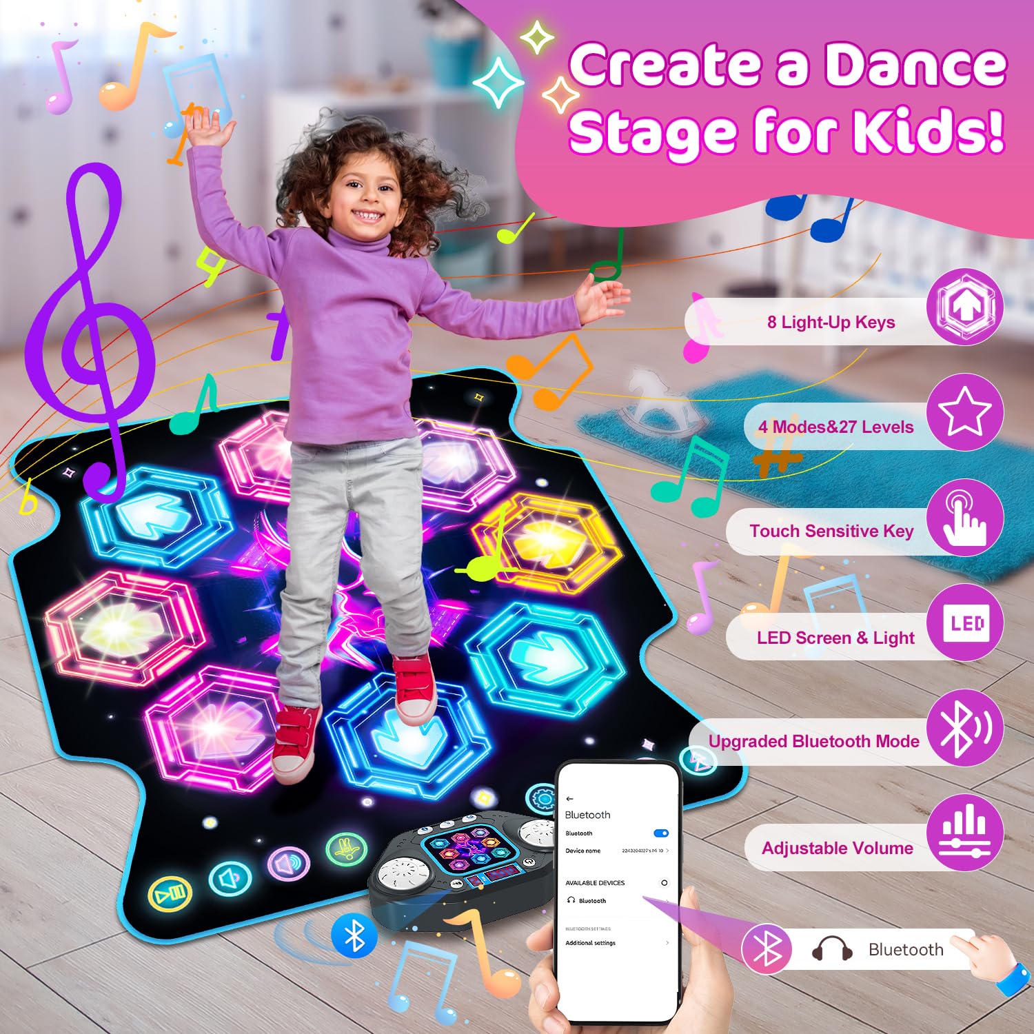 Terramus dance mat with Bluetooth music mode lets kids dance to favorite tunes.