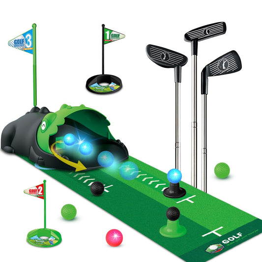 TERRAMUS dinosaur automatic ball returner for interactive kid-friendly golf play.