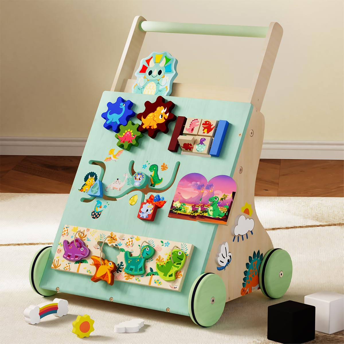 TERRAMUS dinosaur sliders engage toddler curiosity during push walker play