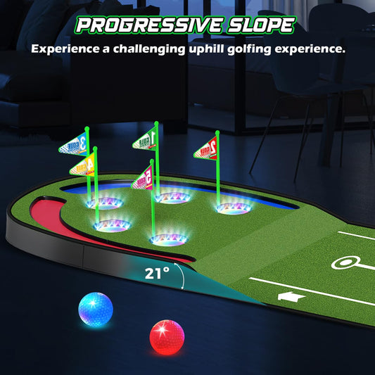 Terramus LED holes and glowing balls for engaging night-time putting.