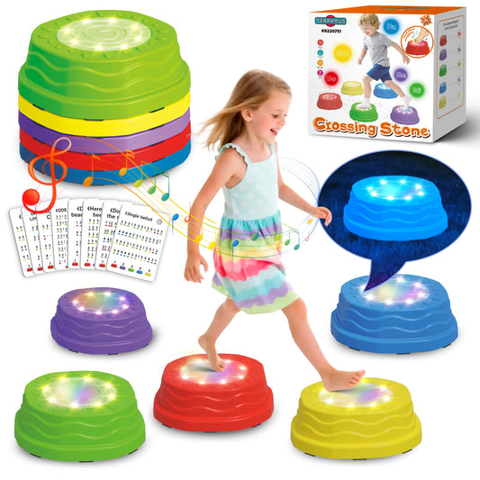 Terramus light-up stepping stones with colorful notes for musical play and balance.
