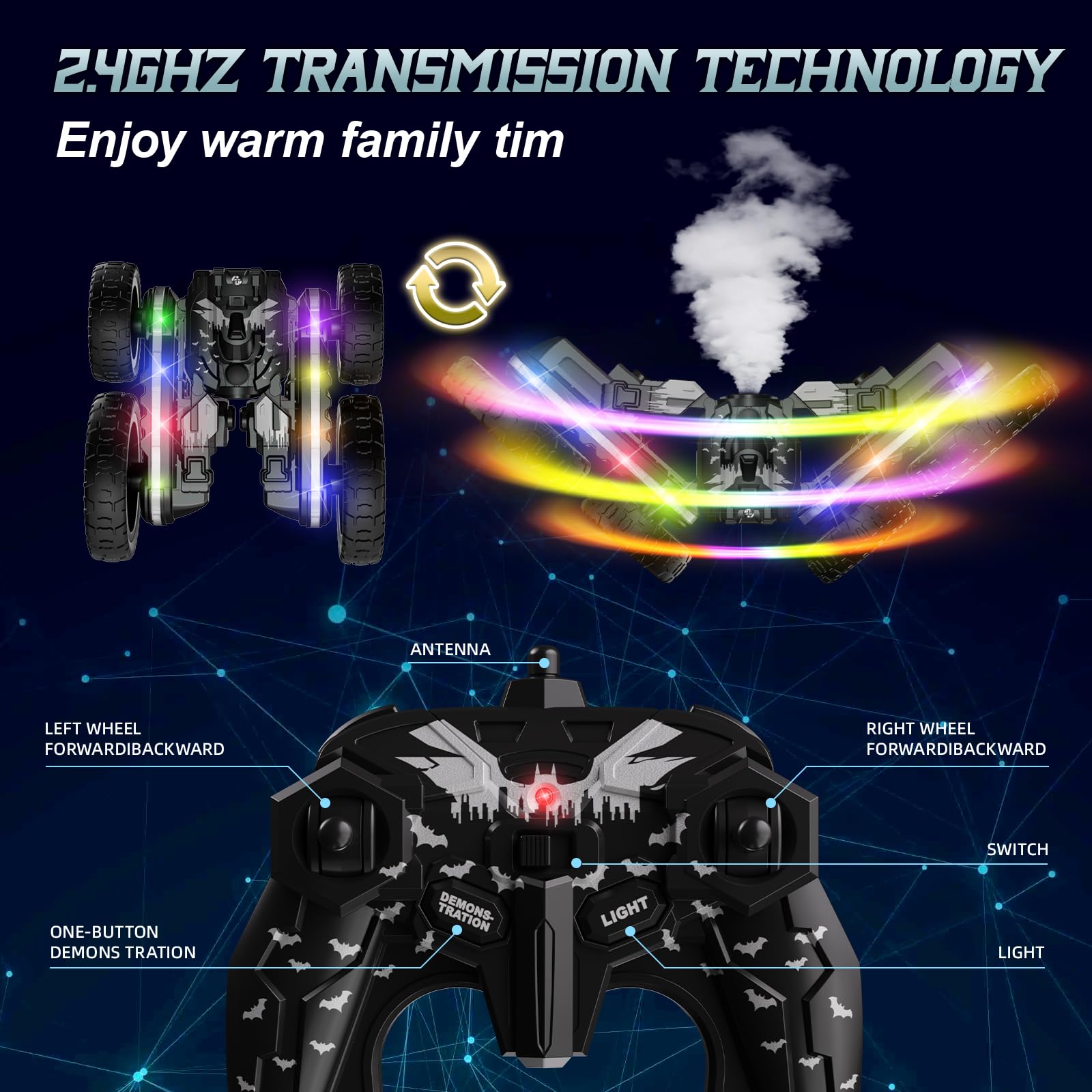 Terucle 2.4GHz remote enables interference-free play with multiple cars.