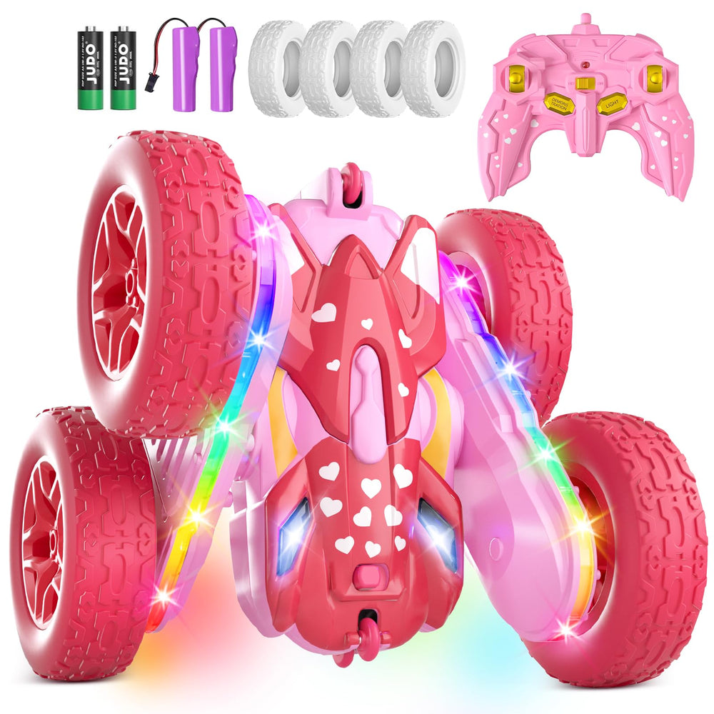 Terucle pink RC car with seven-color LED strip lights for vibrant night play