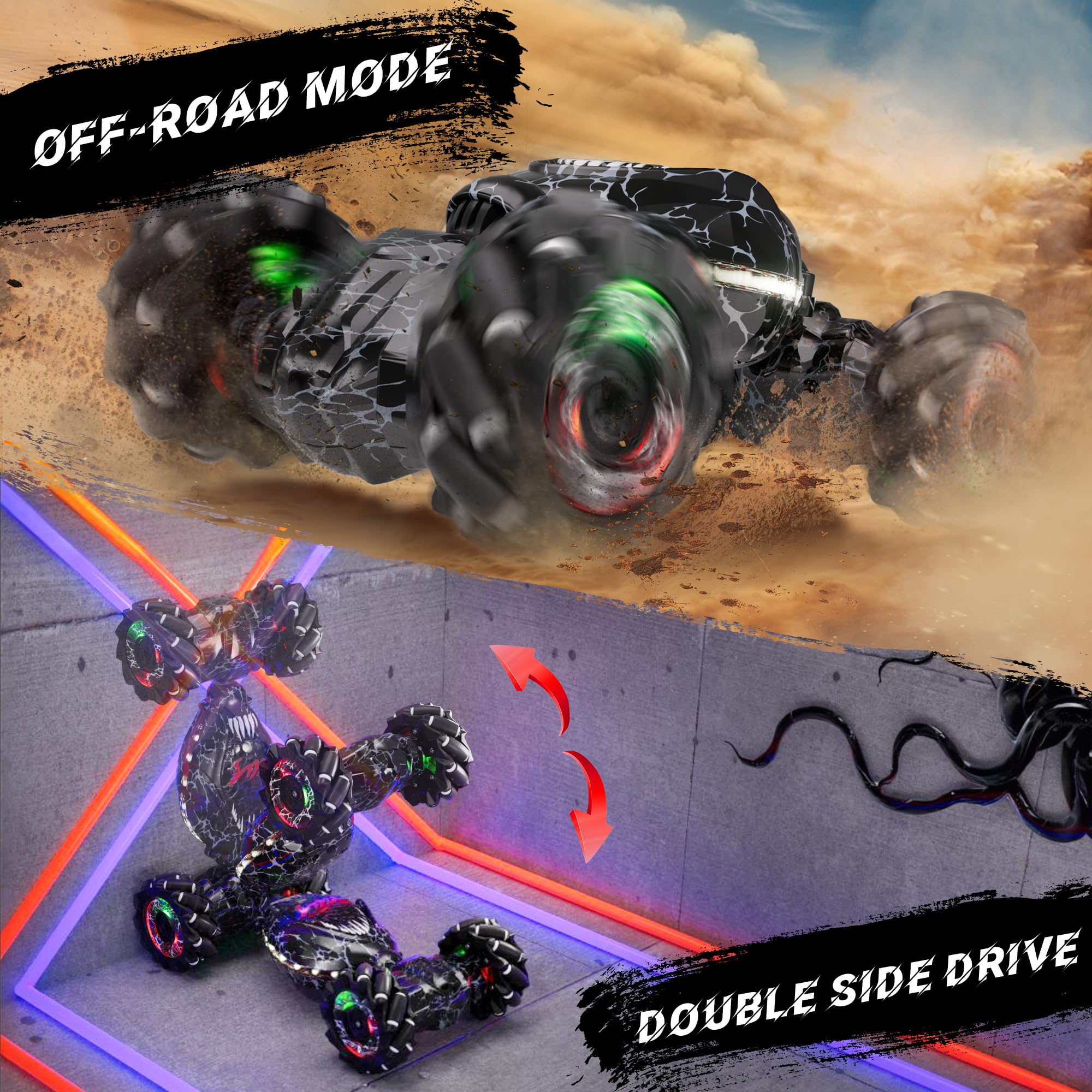 Terucle 4WD tires provide strong grip on indoor surfaces.