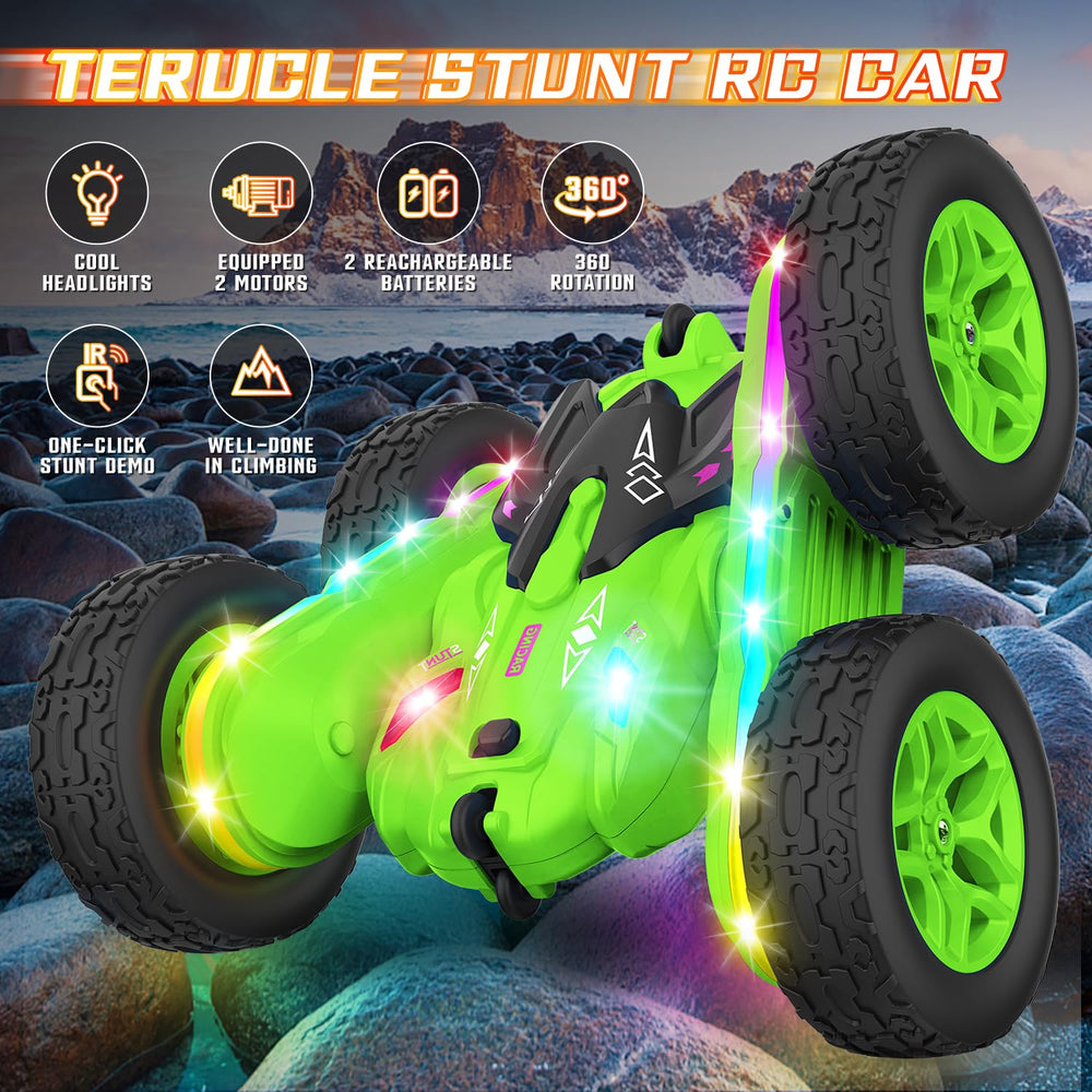Terucle RC car with double-sided design for seamless play on any side.