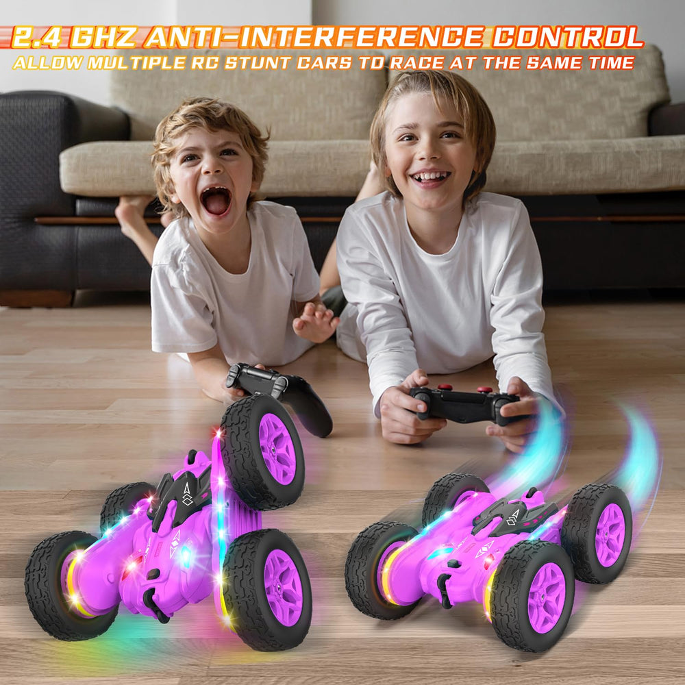 Terucle RC stunt car performing 360° drifts on multiple surfaces.