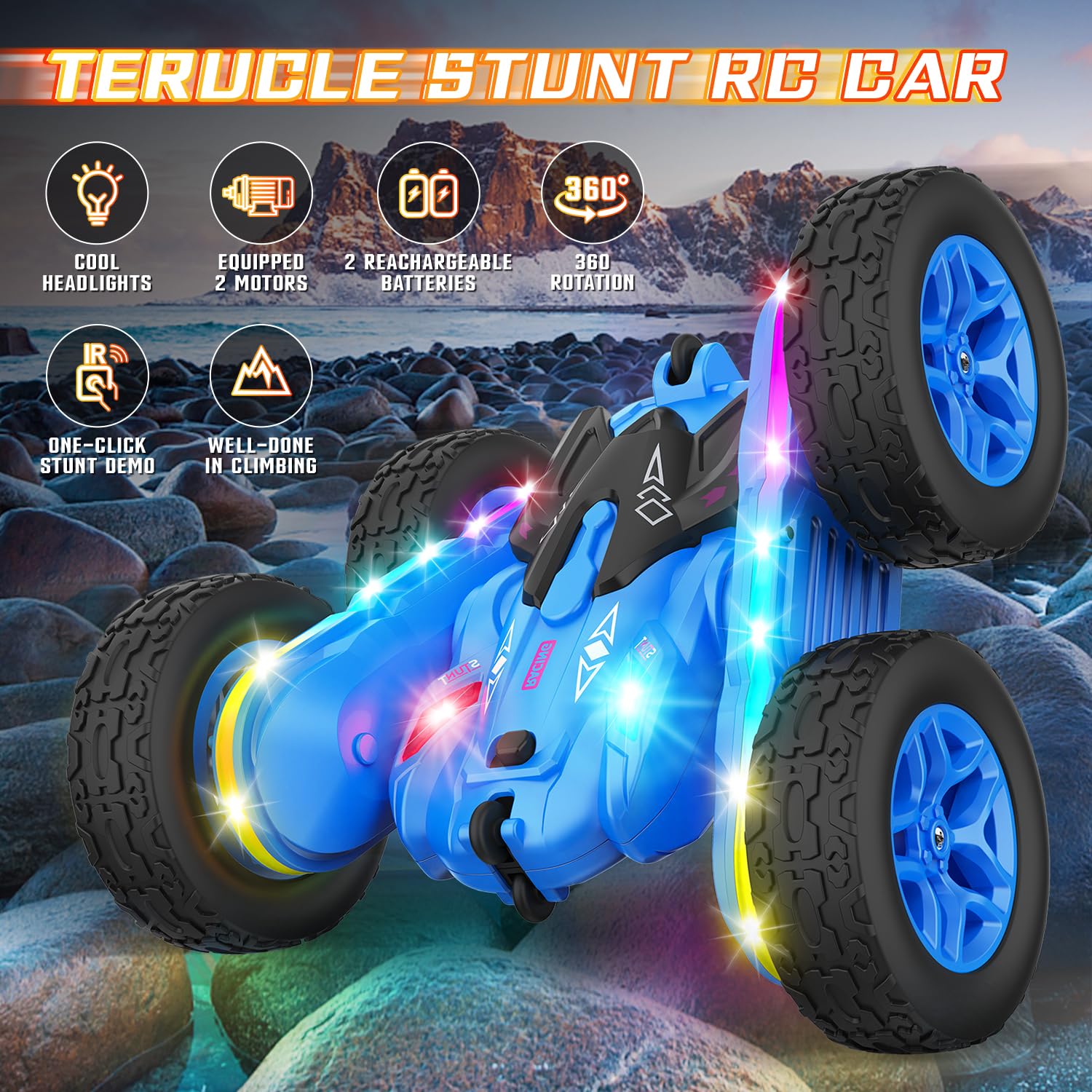 Terucle remote control car performing a 360-degree drift action.