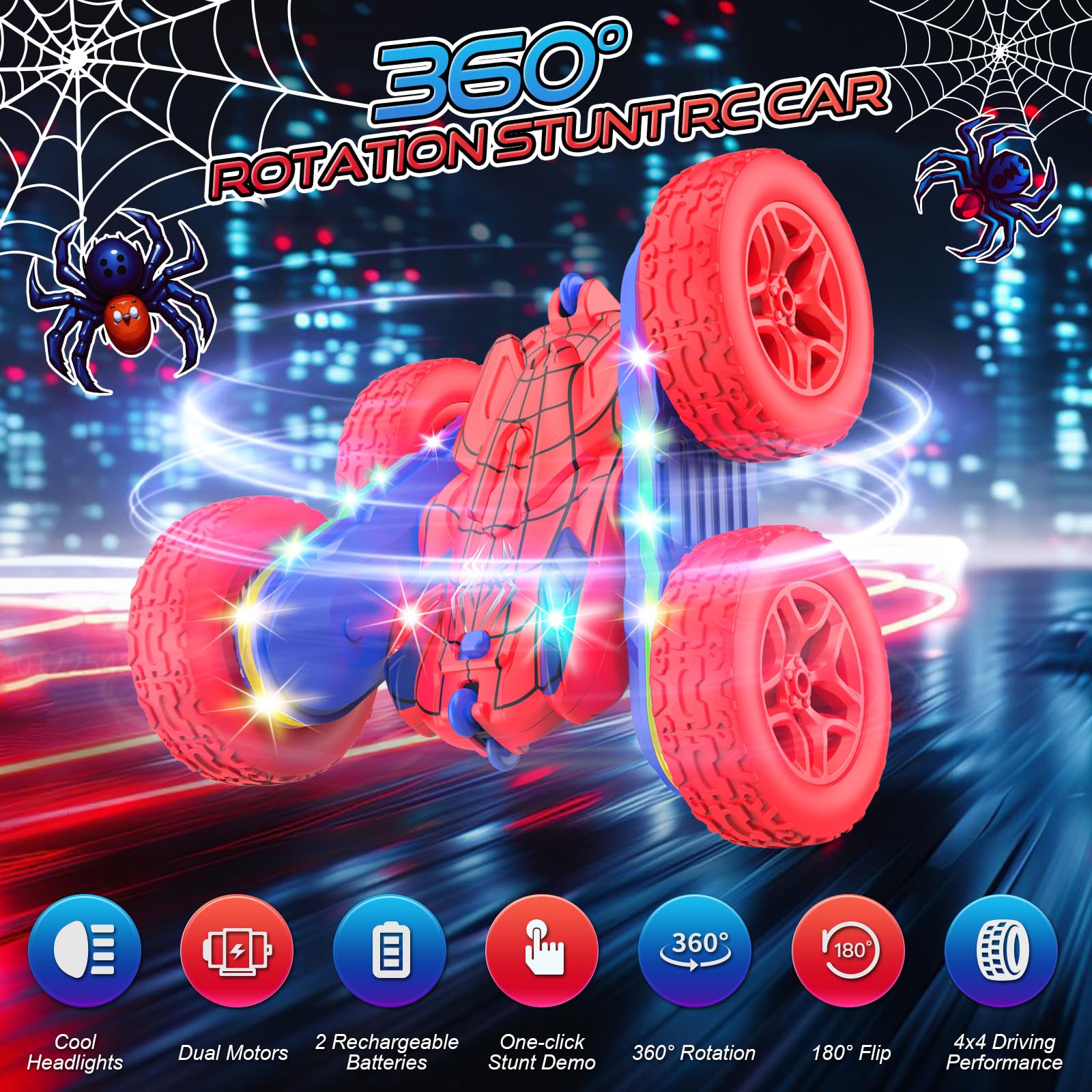 Terucle Spider RC Car 360-degree drift enables dynamic flipping and turning.