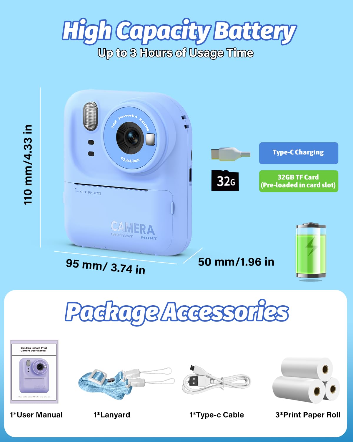 Teslahero Kids Camera includes 32GB SD card for storage.