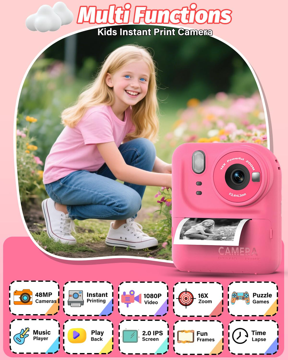 Teslahero Kids Camera side-handheld grip for comfortable creative sessions.