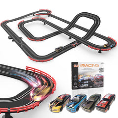 Teslala Slot Car Track lap counter highlights real-time race progress.