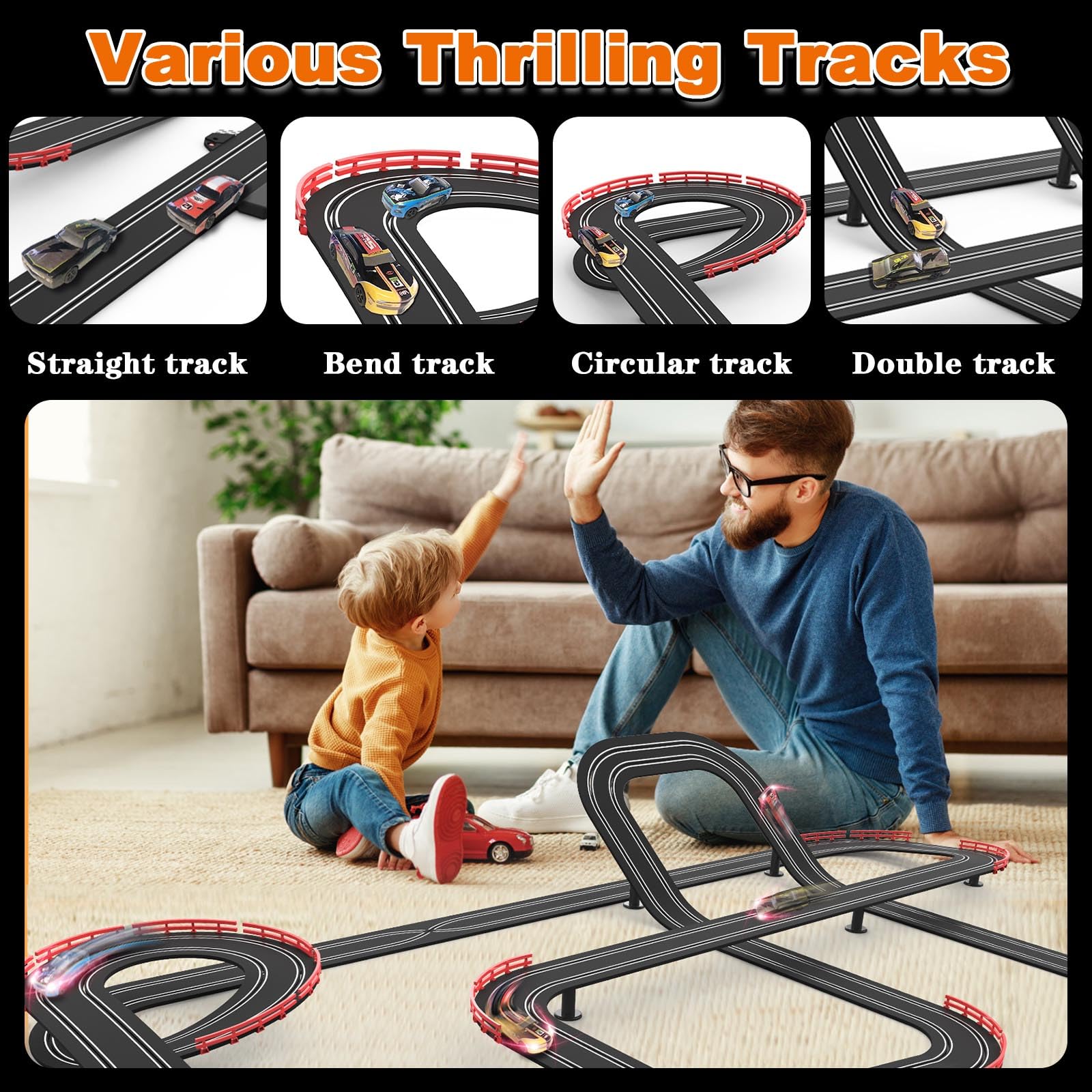Teslala Slot Car Track straight section supports fast, smooth runs.