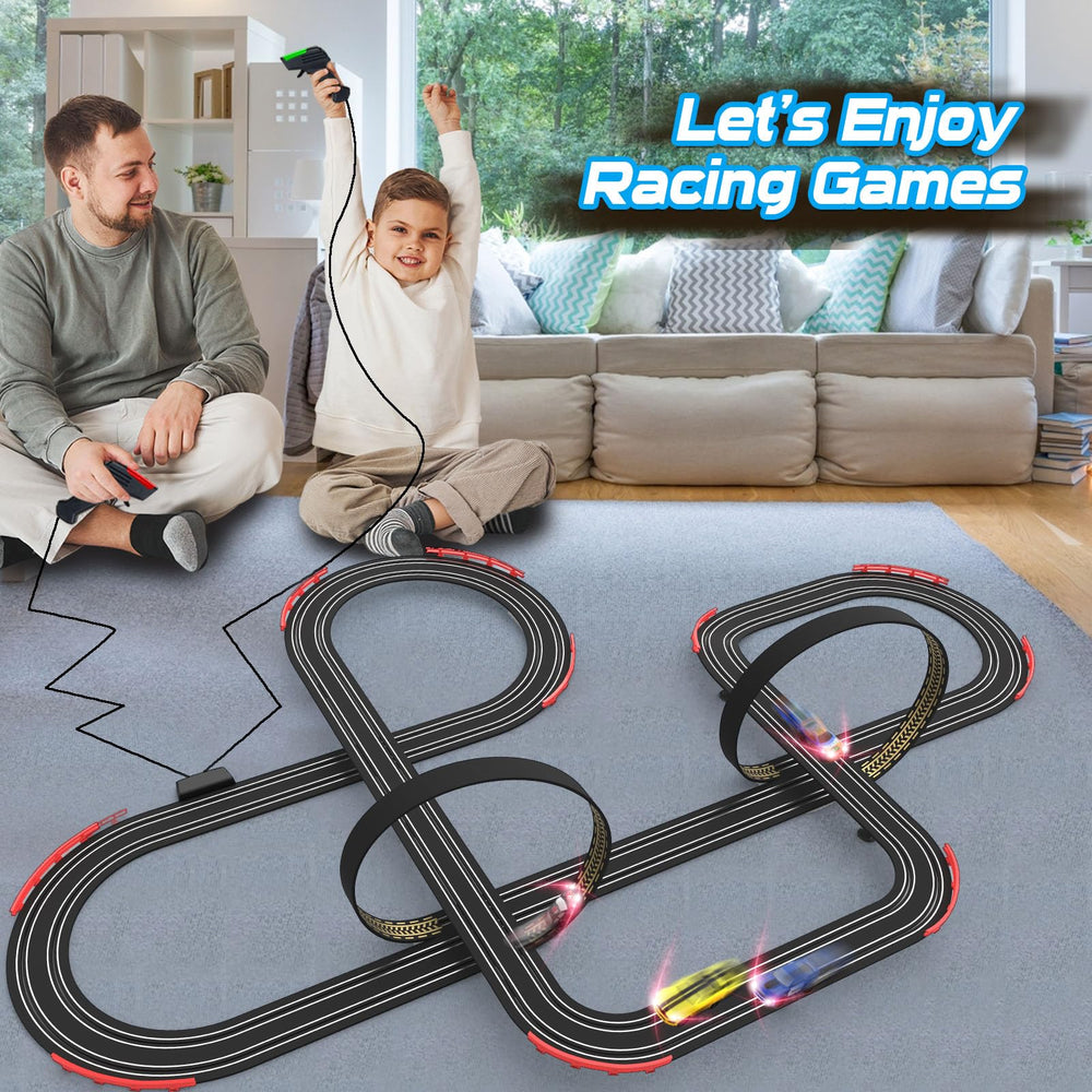 Teslala 28ft track length provides space for extended racing sessions.
