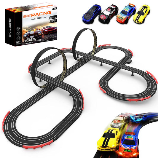 Teslala slot racing track assembly shows quick setup for family play.