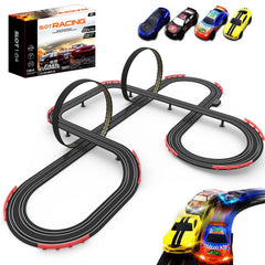 Teslala slot racing track assembly shows quick setup for family play.