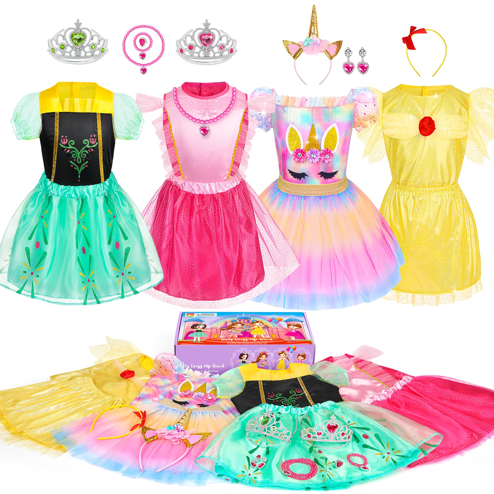Teuevayl princess dresses four gowns for imaginative play.