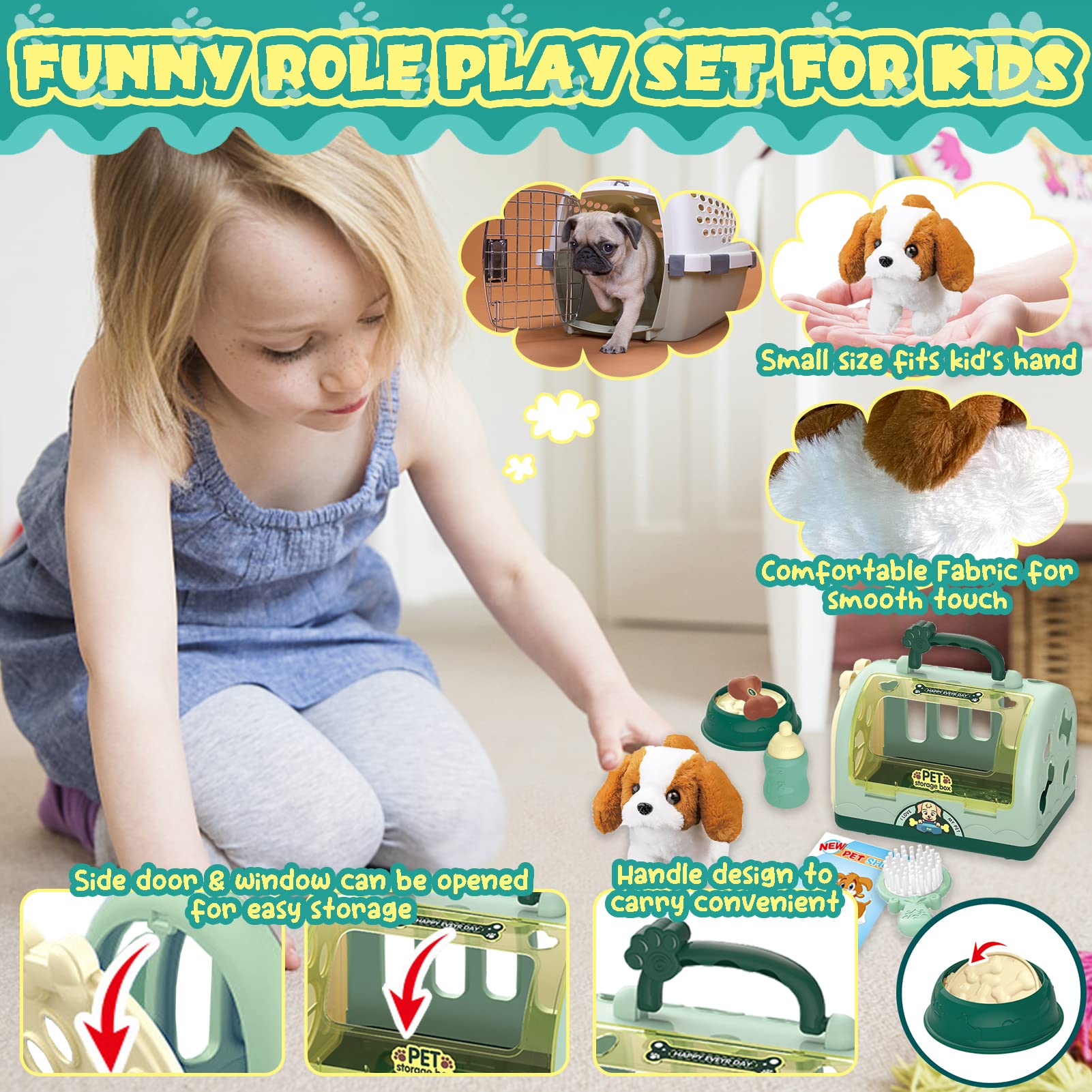 TEUVO Pet Care Play Set feeding bowls promote mealtime role play and sharing.