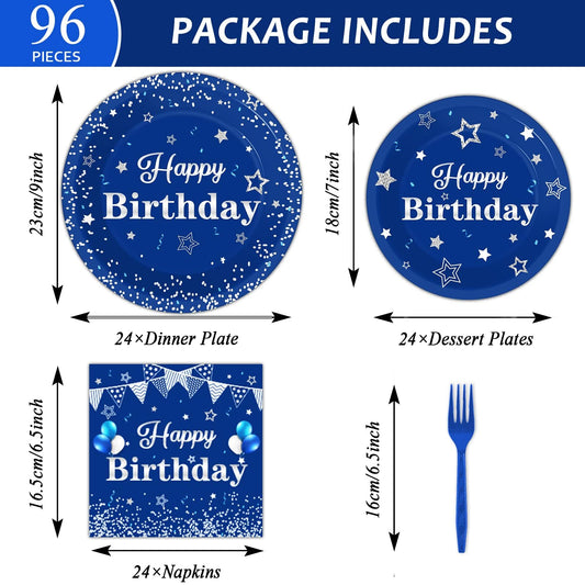 Tevxj birthday plates 7-inch navy and silver ideal for appetizers