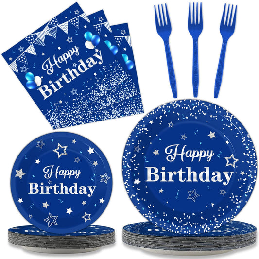 Tevxj birthday plates 9-inch navy and silver for sturdy party serving