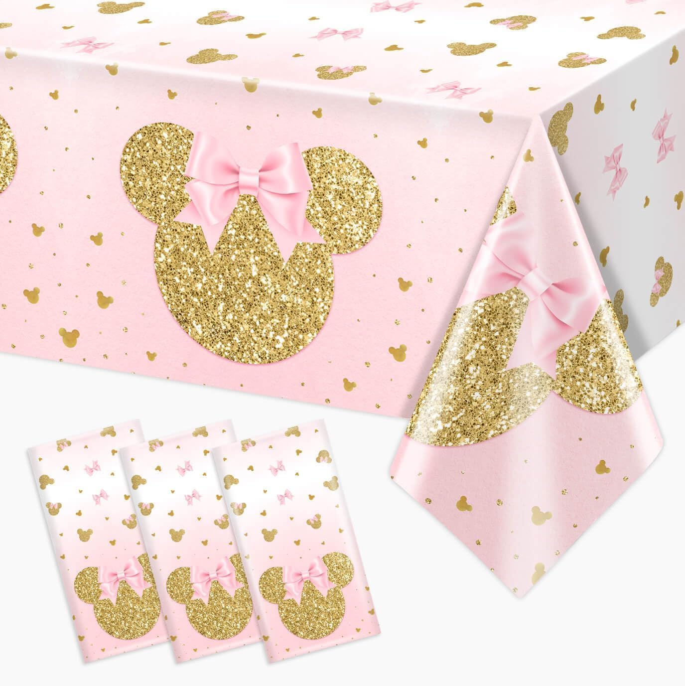 Tewess pink mouse tablecover in a 3-piece set for quick party setup.