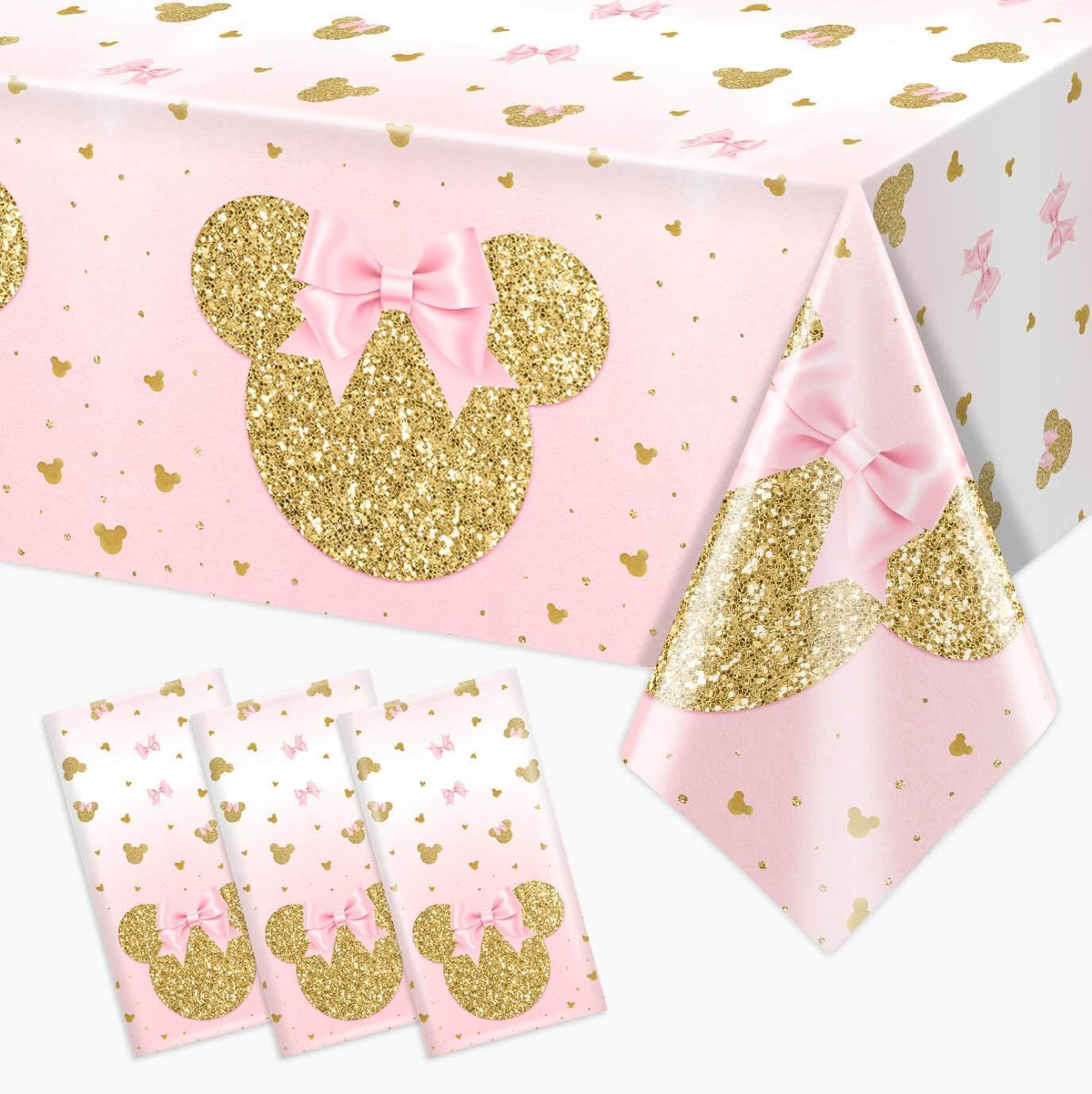Tewess pink mouse tablecover in a 3-piece set for quick party setup.