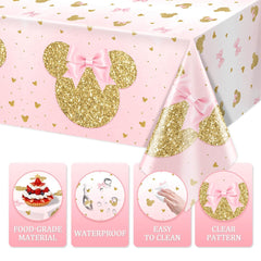 Tewess waterproof pink and gold tablecloth protects surfaces during cake smashes.