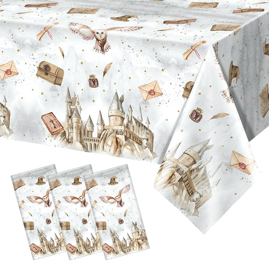 Tewess wizard tablecloth with castle owl design to elevate party decor and protect surfaces.