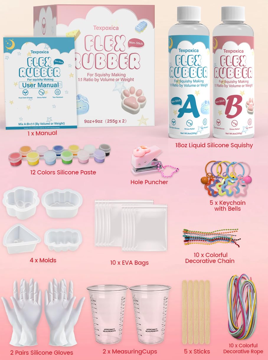 Texpoxica Taba Squishy Kit with 12 color pastes enables vibrant customization.