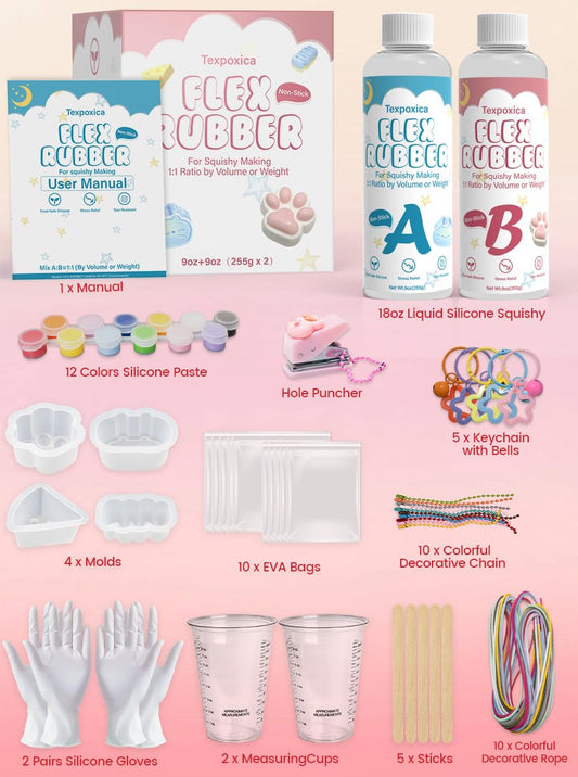 Texpoxica Taba Squishy Kit with 12 color pastes enables vibrant customization.
