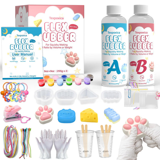 Texpoxica Taba Squishy Kit shows 18oz silicone for quick, smooth squishy creation.