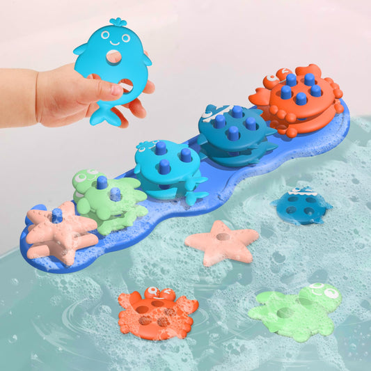 Texviko suction board bath toy, colorful sea friends for engaging bathtime play
