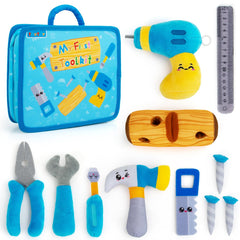 Teytoy My First Toolbox open with plush tools for imaginative play and fine motor skills.
