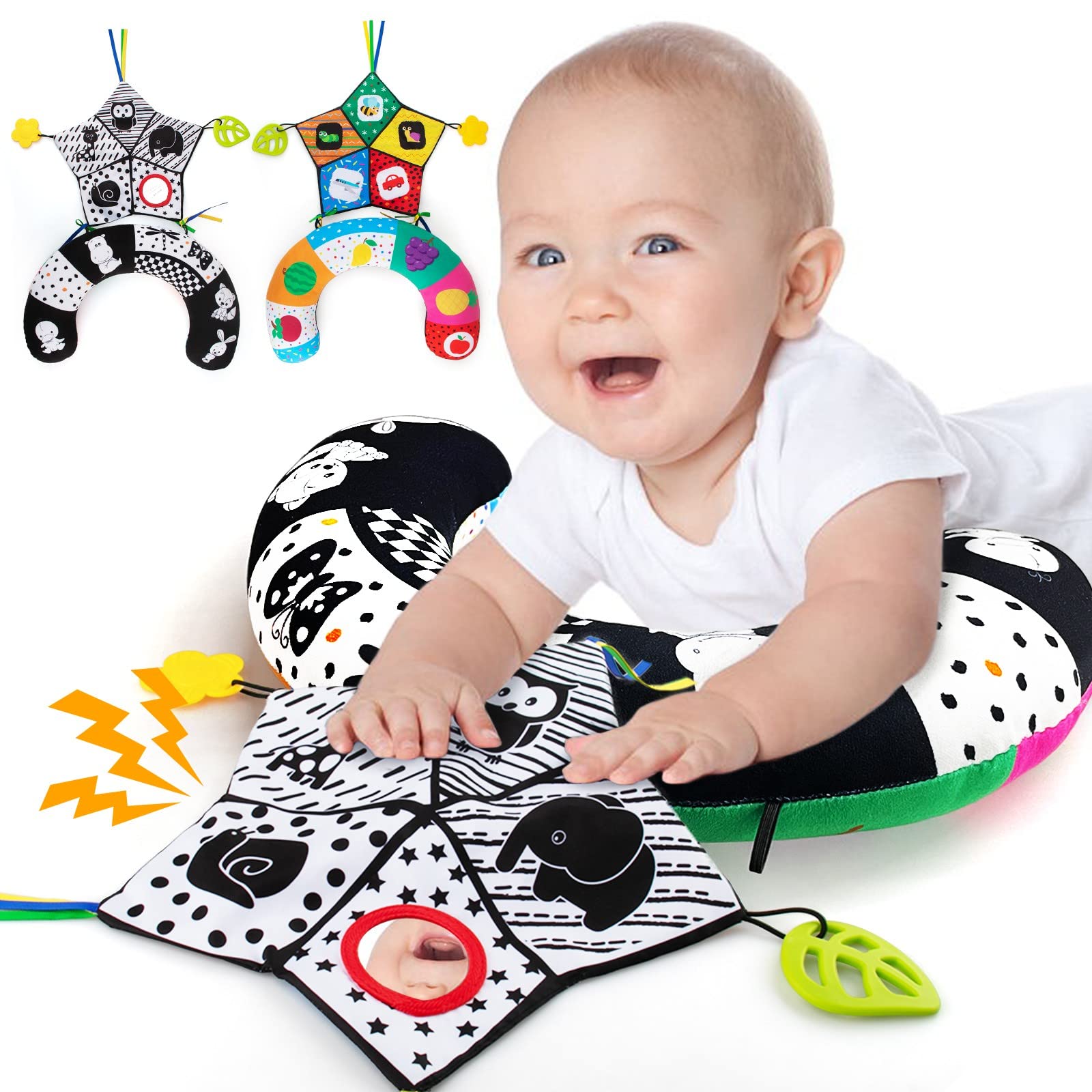 Teytoy tummy time pillow with mirror encourages visual focus during tummy time.