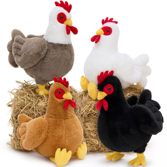 Tezituor 4-pcs chicken plush set – colorful farm friends for play.