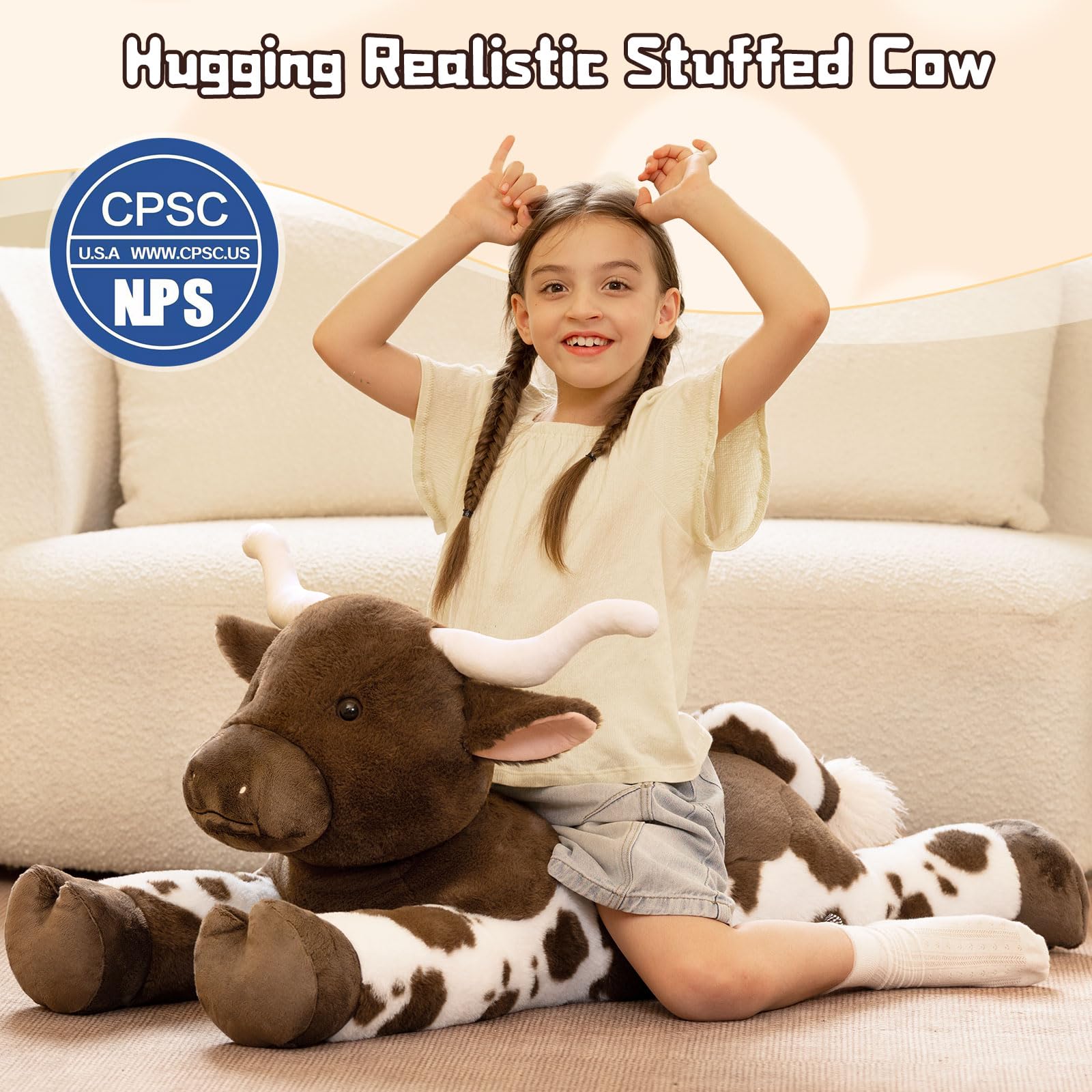 Tezituor giant longhorn cow pillow side angle offers relaxed sofa support