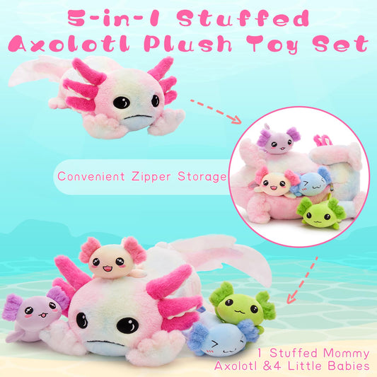 Tezituor axolotl plush with babies inside tummy, playful surprise.