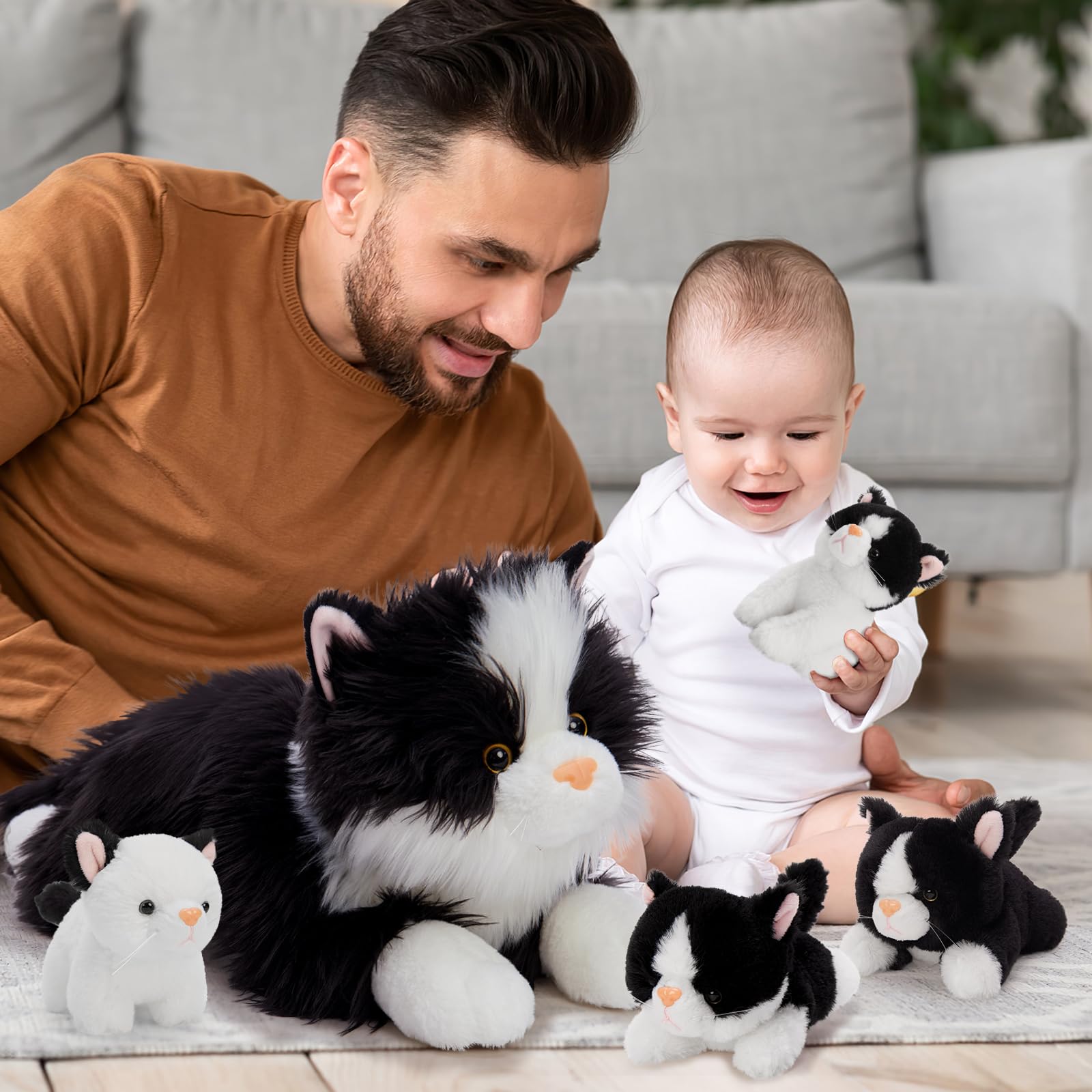 Tezituor cat plush baby kitten 2 inside tummy for imaginative play.