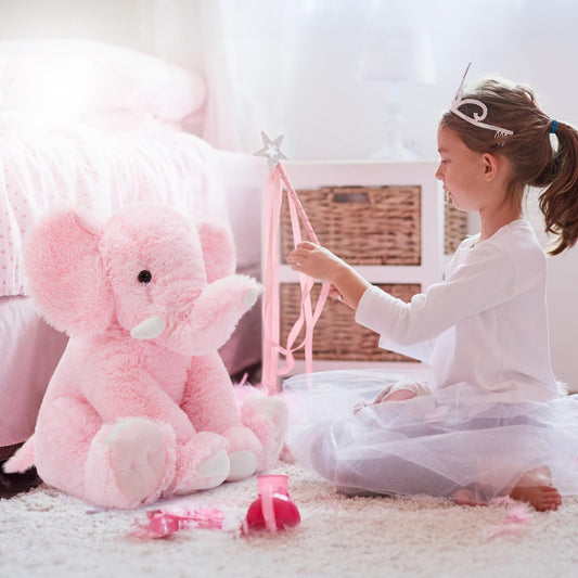 Tezituor giant pink elephant plush face detail with friendly eyes