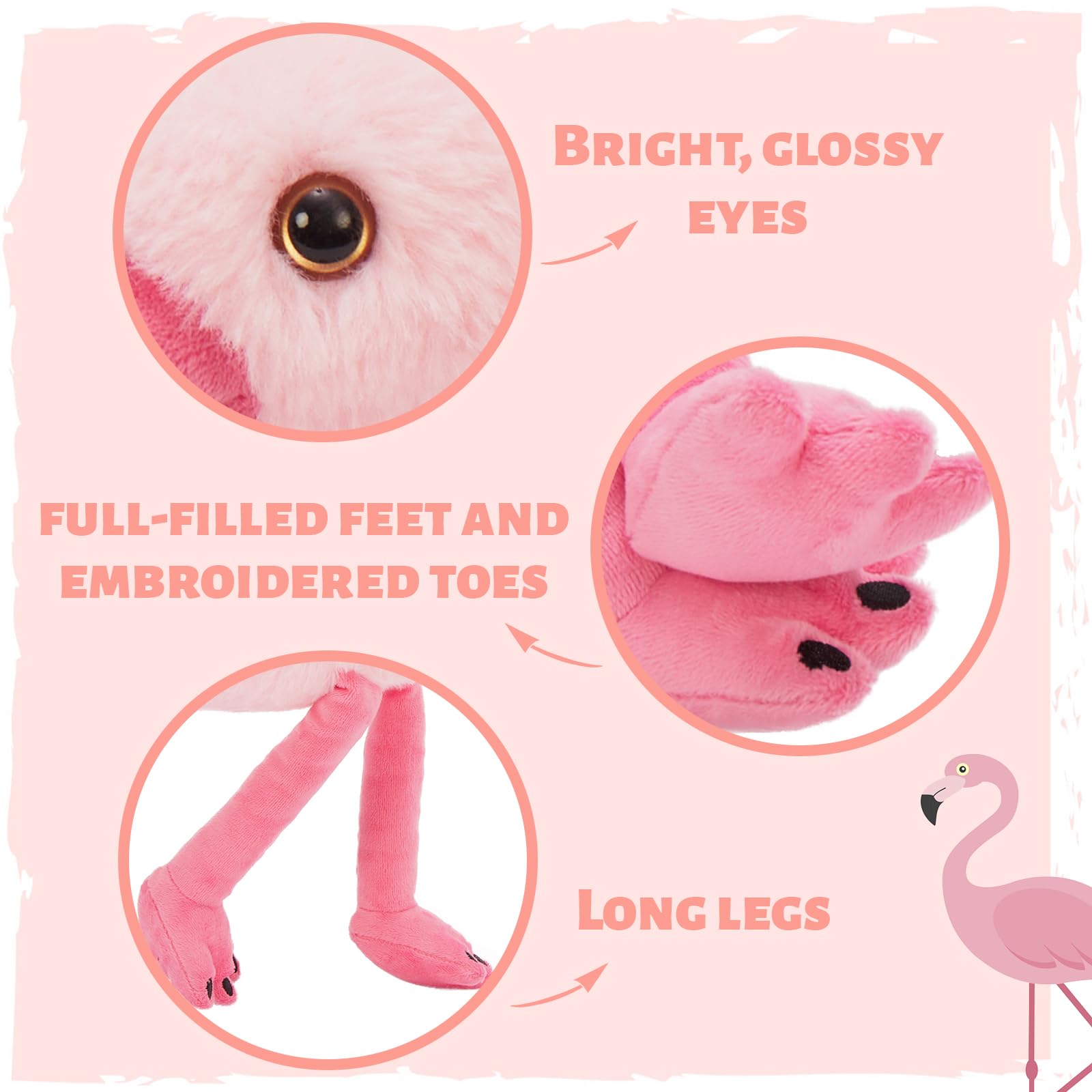 Close-up of Tezituor flamingo eyes, highlighting friendly charm for kids.