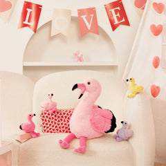 Tezituor flamingo family set fuels imaginative play on beds and shelves.